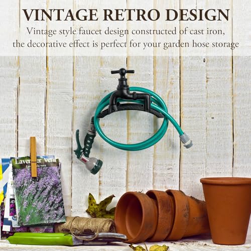 MyGift Brown Cast Iron Wall Mounted Garden Hose Holder, Spigot Design - style: Spigot Design
