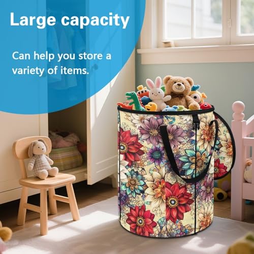 BIGCARJOB Boho Floral Large Trash Can with Lids, Camping Trash Can Collapsible Garbage Cans Water Resistant Garbage Bin Storage Holder for Outside, 22.83x17.71 in - color: Boho Floral