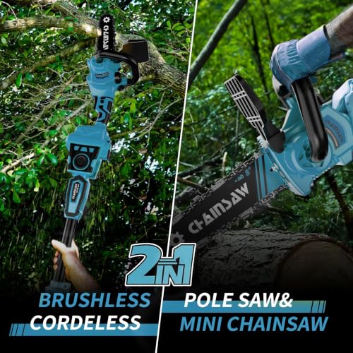 2-in-1 Brushless Cordless Pole Saw, 8 Inch Electric Pole Chainsaw for Makita 18V Battery(Not Included)14.8 FT Max Extension, Multi-Angle Power Chainsaw w/Pole for Tree Trimming, Wood Cutting
