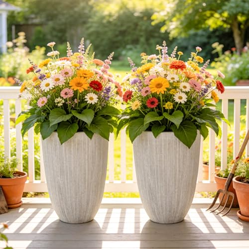 19" Mediterranean Resin Large Outdoor Planters Pot for Plants Flowers - color: 19"h-beige Fluted