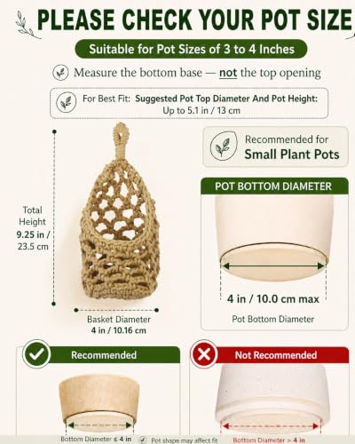 Macrame Wall Plant Hanger, Small Hanging Planter Basket Holder, Wall Planters for Indoor Plants, for Up to 4 Inch Pot (Brown, 4-Inch) - color: Brown, size: Small – Fits Pot Bottom ≤4"