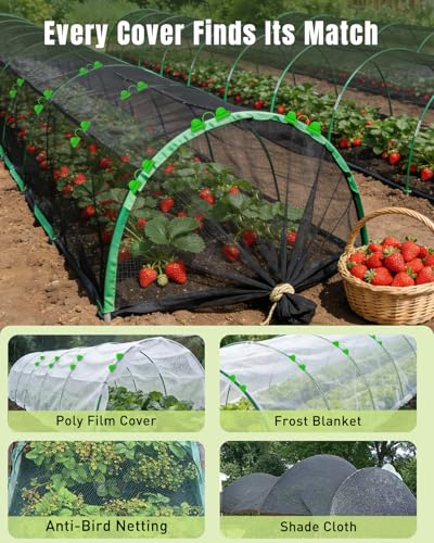 Pawfly 60 Pcs Garden Hoops for Raised Beds, 10 Sets of 8 ft Long Greenhouse Hoops Grow Tunnels, Rustproof Fiberglass Support Hoops Frame for Row Cover Garden Netting, DIY Plant Support Garden Stakes