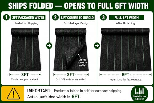 EXTRAEASY 6ft x 300ft Weed Barrier Fabric, Heavy Duty Landscape Fabric, 3.2oz Weed Control Fabric, Tear-Resistant Weed Blocker Ground Cover for Garden, Gravel, Driveway, Flower Bed - size: 6ftx300ft