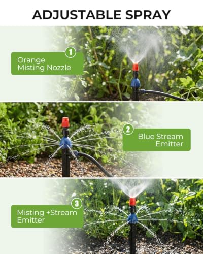 MYMULIKE 75FT Drip Irrigation System, Adjustable Drip Emitters - size: 75FT