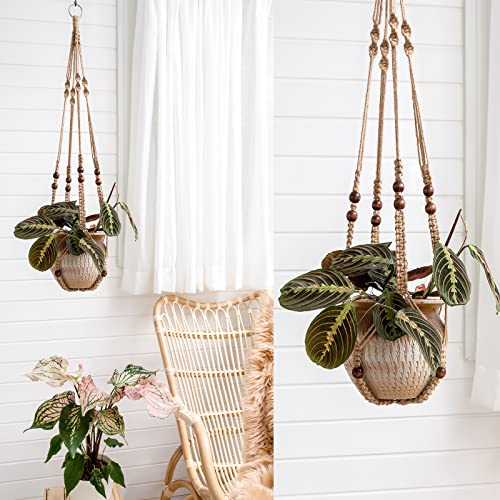 Mkono Macrame Plant Hanger Indoor 35 Inch Hanging Planter Basket Brown 1Pc - color: Brown