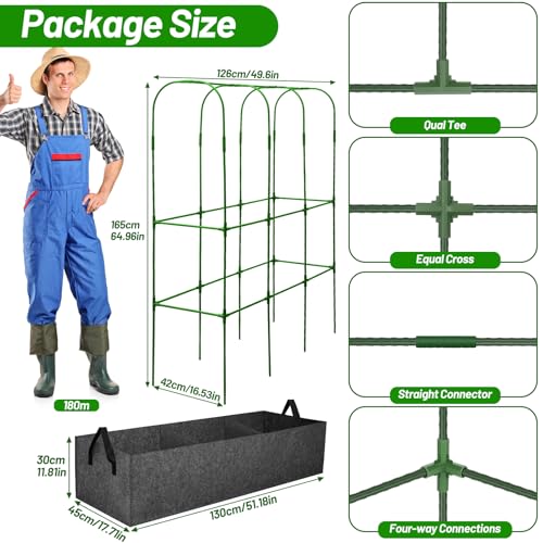 U-Shape Cucumber Trellis with Fabric Raised Garden Bed 65x50 Inch Metal Garden Arch Trellis with Net, Climbing Plants Vegetables Heavy-Duty Outdoor Plant Support for Pea, Grape, Squash, Tomatoes - size: 1pack 65 x 50 Inch
