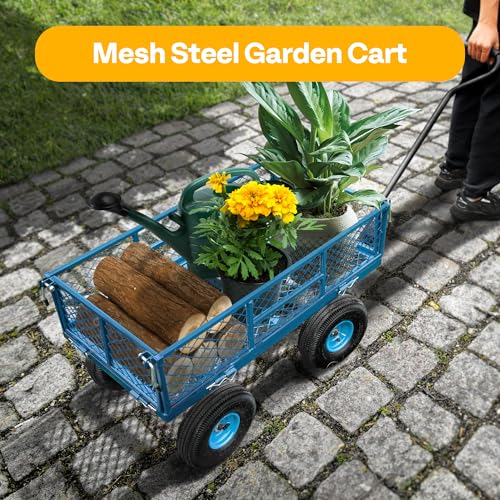 VIVOHOME Heavy Duty 880 Lbs 4.5 Cu Ft Mesh Steel Garden Cart Utility Wagon - color: Blue