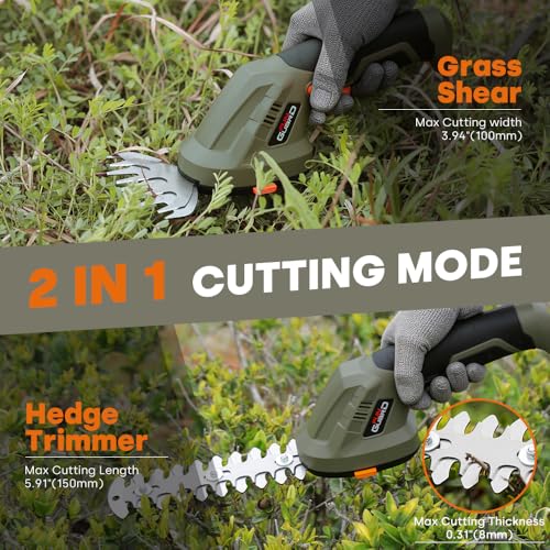 Hedge Trimmer, 2-in-1 Cordless, 2000mAh Battery