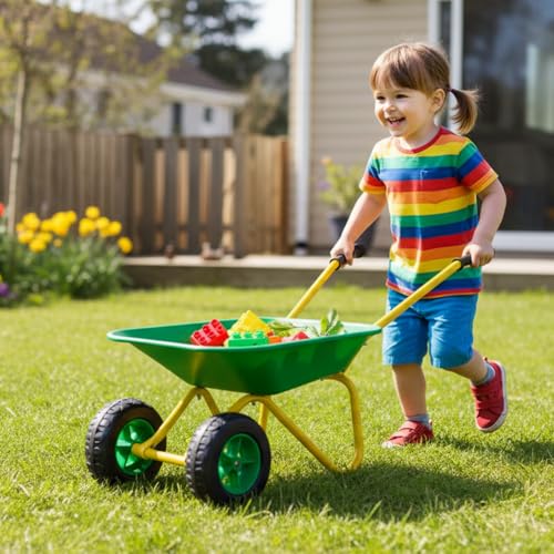 Kids Outdoor Toys Wheelbarrow 2 Wheel Toddler Metal Wheelbarrow(Green) - color: Green