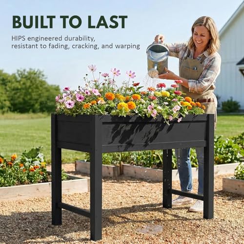 PASAMIC Raised Garden Bed with Legs, 40" HIPS Sturdy Elevated Planter Box - color: Black, size: 40x24x30in
