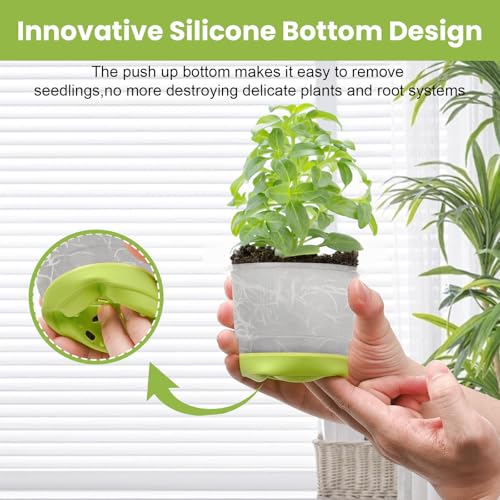 Sckee Clear Nursery Pots for Plants, 30 Packs Plastic Seed Starting Pots with Drainage Holes Plant Nursery Pots Silicone Base (Light Green, 4 inch) - color: Light Green, size: 4 inch without lids