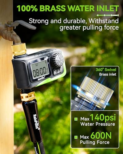 RAINPOINT Sprinkler Timer, Brass Inlet Water Timer for Garden Hose, Garden Hose Controller for Watering, Irrigation with Manual Watering/Rain Delay for Outdoor Lawn & Yard - color: Green