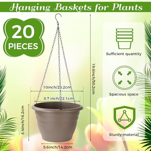 20 Pack Hanging Planter Basket 10 Inch with Drainage Tray - color: Coffee, size: 10 Inch