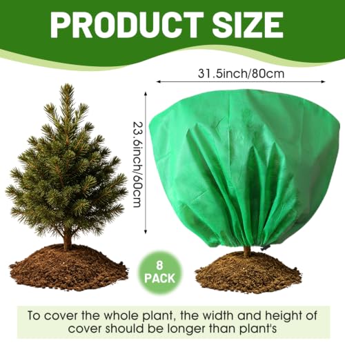 8 Pcs Plant Covers Frost Protection Bag 31.5"X23.6" Winter Reusable Plants Jacket with Drawstring Shrub Protection Wraps Bags Frost Blanket for Winter Outdoor Garden Plants - color: Green, size: 31.5 x 23.6 Inch