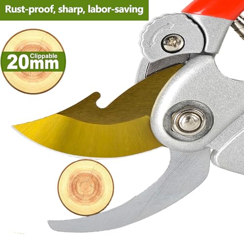 Ultra Sharp Germany Titanium Steel Pruning Shears - Cuts 3X Easier, Weak Hand Arthritis Snips, Rust-Resistant, Effortlessly 1-Inch Cut Capacity Garden Scissors, Ergonomic Handle (gt-04, 1) - color: Red/Grey/Gold