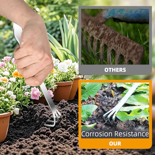 Stainless Steel 3 Prong Root Rake Pick Set Loosen Soil Bonsai Tree Tool Set
