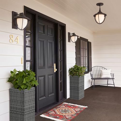 SUNNYPARK 2 Pack Tall Planters for Outdoor Rattan Square Box 12x12x24inch - color: Gray 2 Pack