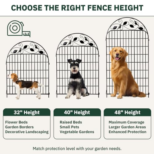 Decorative Garden Fence, 48in H x 27ft L Arched Metal Animal Barrier Fence, Rustproof Dog Fence Outdoor, 12 Panels Sturdy No Dig Garden Border Fence for Flower Beds, Landscaping and Yard - size: 12 Panels-48in(H)x27ft(L)-Dome