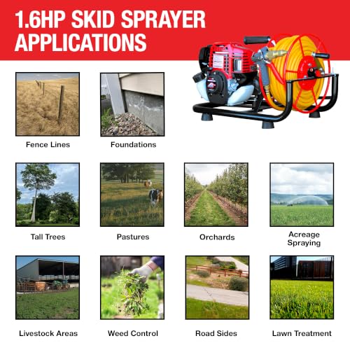 1.3HP Skid Sprayer Barrel Mount Only with Honda GX35 100ft Hose and 500 PSI Pump for Pest Control (Skid Sprayer + Pro Gun) - style: Skid Sprayer + Pro Gun