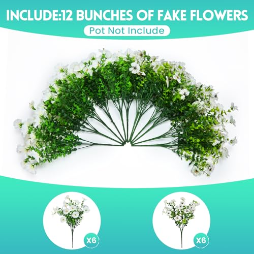 Hrobek Artificial Flowers for Outdoors Faux Plants for Outside Planter - color: 2 Color Mixed (6 White Daisy,6 White Morning Glory)