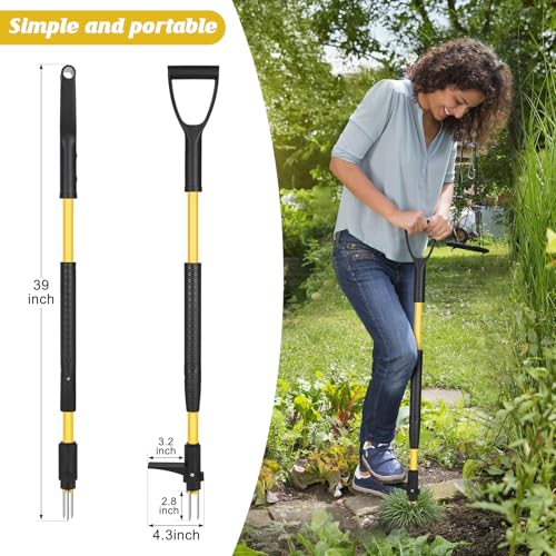 39" Stand Up Weed Puller, Heavy Duty Detachable 3-Claw Weeder Tool - size: 39 Inch 3-Claw