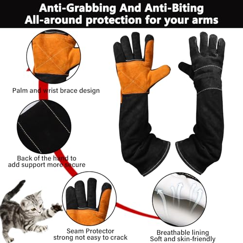 Animal Handing Gloves Bite Proof,Leather Welding Gloves,Multipurpose Puncture Proof Glove for Dog,Cat,Reptile,Snake - color: Black+yellow, size: 17.7 inches