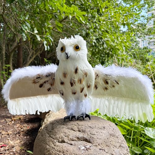 Realistic Feathered Owl Figurine Lifelike Bird Replica Simulation Wild Animal Garden Deterrent, Wealth Lucky Mascot, Home Décor, Shelf Ornament, Photo Props, Collectible Gift (Winged) - color: Winged