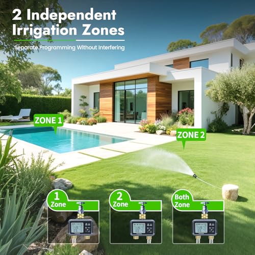 Insoma Water Timer with Brass Inlet & Outlet, 2 Independent Zones Outdoor Hose Timer for Garden Faucet with Auto/Manual/Rain Delay Mode, Sprinkler Irrigation Timers for Yard Lawn - size: 2-Zones-TT