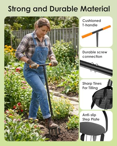 Hand Tiller for Gardening, 40 Inch Garden Claw Twist Tiller Cultivator Garden Tools Manual Soil Tiller with 8 Sharp Steel Teeth, Long Handle Garden Cultivator for Lawn, Planting, Tilling & Aerating
