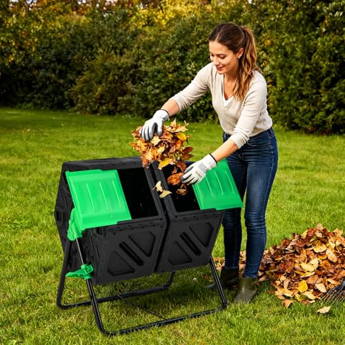 IRONMAX 34.5 Gallon Outdoor Dual Chamber Compost Tumbler