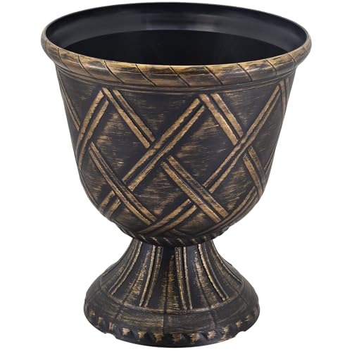 Arcadia Garden Products PL60GD Lattice Plastic Garden Urn, Classic Decorative Garden Pot Planter for Indoor and Outdoor Plants, Gold - color: Gold, size: 10 x 11 Inch