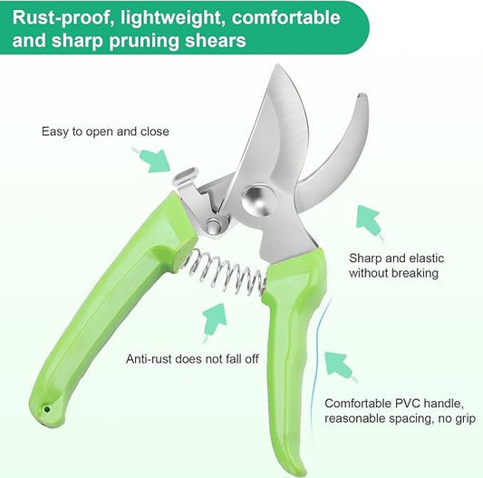 Professional Grade Pruning Shears Gardening Scissors Set - 2 Pack Ergonomic Garden Clippers with Non-Slip Rubber Handle, Sharp Stainless Steel Blades for Gardening, Floral, Bonsai, Indoor Plants,Green - color: Green&black