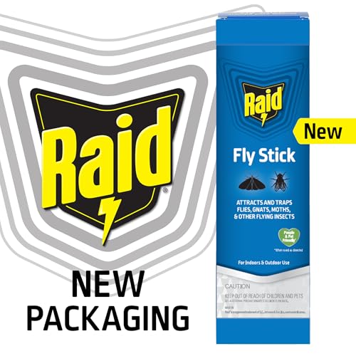 Raid Fly Stick Flying Insect Trap for Indoor/Outdoor Use, 6 Pack, Over 150 Insects Per Stick, Fly Sticky Trap for Flies, Gnats & Moths, Lasts Up to 3 Months, People & Pet Friendly, Hang or Place
