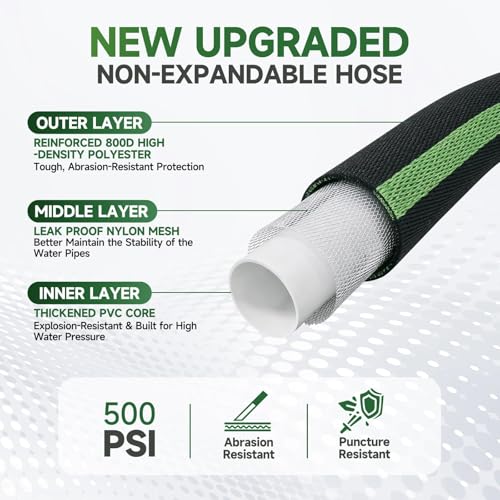 Garden Hose 100 ft Flexible Water Hoses Non-Expanding Lightweight Portable No Kink High Pressure Flat Fabric 3/4” fittings Leak-proof Durable Pipe for Outdoor Outside Yard Lawn Patio Watering Car Wash - size: 100FT