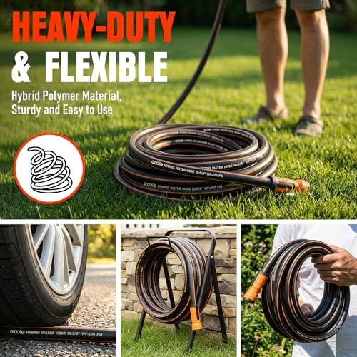 Garden Hose 100 ft x 5/8", Heavy Duty Water Hose, Flexible and Durable, Kink Resistant Lightweight Hybrid Hose, Leakproof Yard Hose with Male to Female Fittings - color: Black, size: 100ft