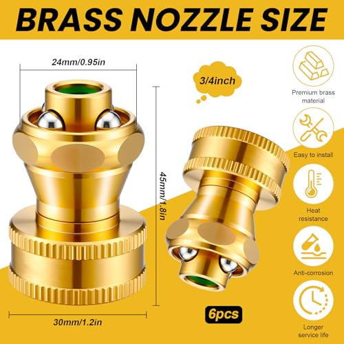 Hotop 6 Pack Big Shot Brass Hose Nozzle Adjustable Twist,3/4 Inch - size: 3/4inch