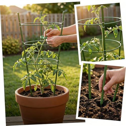 4 Pack Garden Tomato Cage for Pots, 24" Metal Tomatoes Cages Plant Support with Stable Support Rings (24") - size: 24"