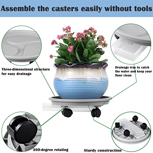 4-pack 13" Plant Caddy with Wheels, Drainage Tray & Heavy-duty Casters - Large Rolling Plant Stand for Moving Heavy Pots, Indoor & Outdoor Use, Grey - color: Grey