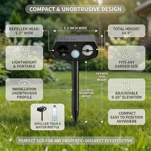 Dog & Cat Solar Ultrasonic Animal Repeller Outdoor, 2 Pack Motion Sensor