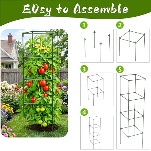 3 Pack Square Tomato Cages for Garden, 42 Inch Tall Heavy Duty Metal Tomato Plant Support Trellis, Adjustable Large Tomato Stakes for Outdoor Pots Climbing Plants, Vegetables, Cucumber - size: 42Inch