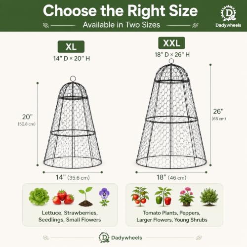 Easy-Snap Open Design Chicken Wire Cloche (6-Pack) - Adjustable Garden Plant Protectors from Birds & Animals for Large Plants & Flowers,14" D x 20" H - size: XL / 14"D x 20"H