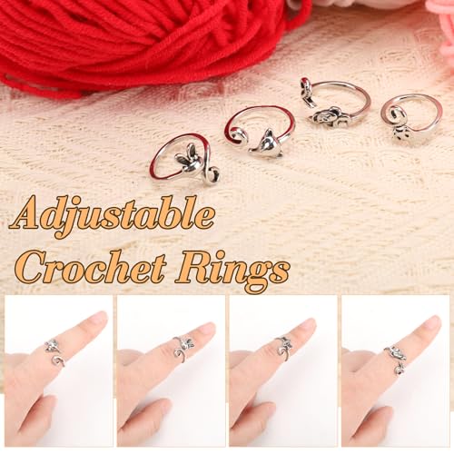 Namifin Crochet Ring for Fingure Adjustable Crochet Tension Ring Yarn Tension Rings Easy Crocheting Crochet Accessories Mother Grandma Thanksgiving Presents - color: Cute Animals Crochet Ring Set