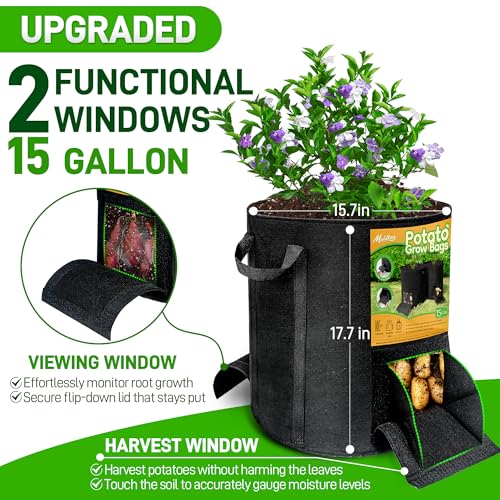 8 Pcs 15 Gallon Potato Grow Bags with Harvest & Visible Windows, Thickened Nonwoven Fabric Potato Planter,Potato Growing Containers with Sturdy Handles, Potato Bags for Growing Potatoes Vegetables - size: 8 Pack / 15 Gallon