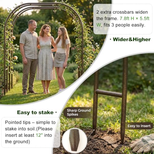 Metal Garden Arch 5.5ft W, 16mm Thick Steel Tube for Climbing Roses & Vines - color: Brown Strengthen