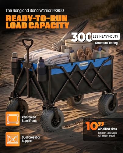 Beach Wagon with 10" Air Tires, Foldable All-Terrain Cart (Black/Blue) - color: Light Blue