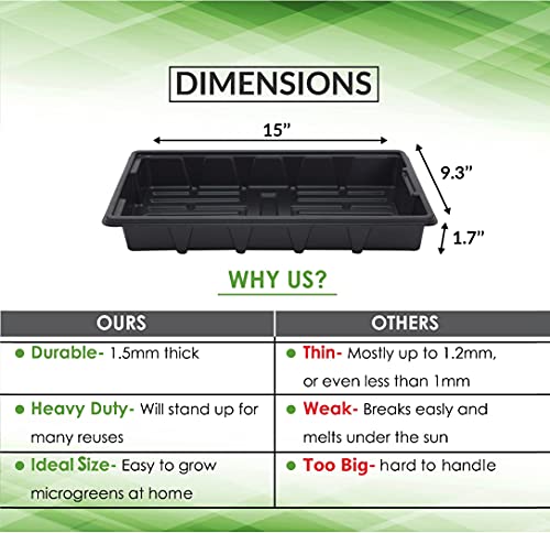 6 Pack Premium Quality Seedling Trays, Microgreens Growing Trays, No Drain Holes, Heavy Duty, Durable Plastic, 1.5mm Thick, Plants Drip Tray, Best for Sprouting Vegetables and Wheatgrass