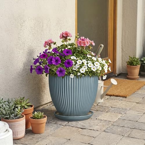 10 Inch Plant Pot, Ceramic Flower Pots with Saucer, Glaze Blue - color: Glaze Blue, size: 10 Inch