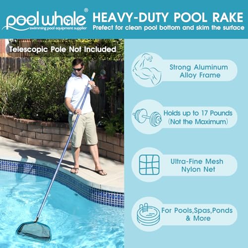 POOLWHALE Pool Skimmer Net Rake, Aluminum Frame Deep Nylon Net, Ultra Fine Mesh Pool Nets for Cleaning Leaves, Debris & Swimming Pools Skimming (Pack of 2) - size: Aluminum Frame Nylon Rake (Pack of 2)