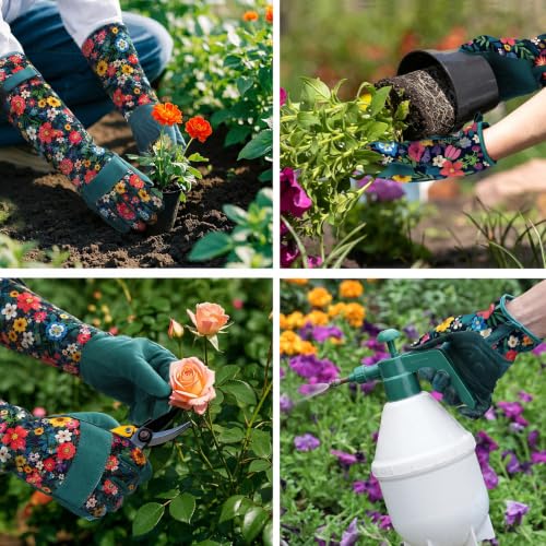 Gardening Gloves for Women, Breathable Leather Garden Gloves,Gardening Gift - color: Dark Green - Flower