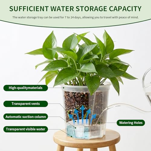 Cdd's Path Self Watering Pots Set with Deep Water Tank, Large Drainage Holes, Reservoir & Air Pipes, 5/6/7/8 Inch Naked Root Planter for Indoor Outdoor Plants, Flowers, Seedlings, Clear, 4 Pack - size: 5/6/7/8 inch-4 Pack